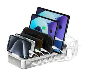 4smarts Team 100W strieborná / Nabíjacia stanica / 5x USB-C / 100W / PD / 6x kábel v balení
