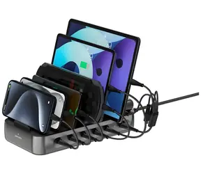 4smarts Team 100W čierna / Nabíjacia stanica / 5x USB-C / 1x USB-A / sada káblov