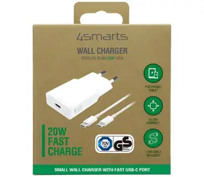 4smarts PDPlug Slim 20W GaN USB-C biela / Nabíjačka / GaN / Power Delivery / kábel USB-C 1,5m v balení