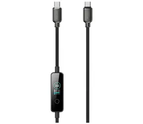 4smarts ScreenCord čierny / Kábel USB-C / 240 W PD 3.1 / TFT displej / 1,2 m / nylonový oplet