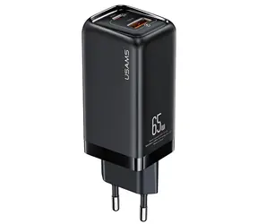 USAMS T47 čierna / Nabíjačka / 65W PD3.0 / QC / 1x USB-C / 1x USB-A
