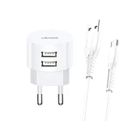 USAMS T20 biela / Nabíjačka / 2x USB / 2.1A / vr. kábla microUSB