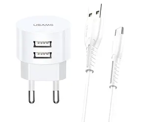 USAMS T20 biela, USB-C kábel / Nabíjačka / 2x USB-A / 2.1A