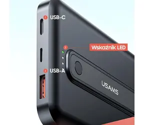 USAMS US-CD173 PB64 čierna / Powerbanka / 10000mAh / Bezdrôtové nabíjanie / PD 20W + QC3.0