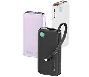 USAMS US-CD225 biela / Power Bank / 10000 mAh / Výsuvný kábel Lightning / PD 20W