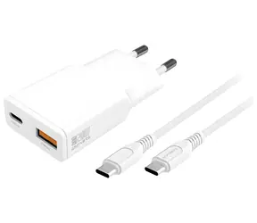 4smarts PDPlug Slim Duos biela / Sieťová nabíjačka / GaN / USB-C + USB-A / 20 W / USB-C kábel 1,5 m