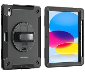 4smarts Rugged Case Grip pre Apple iPad 11" čierne / Odolné púzdro s úchytom / Stojanček 360°, MIL-STD-810H