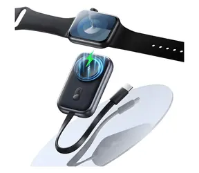 USAMS CD245 titánová / Bezdrôtová nabíjačka pre Apple Watch / Powerbanka 1200 mAh / USB-C kábel