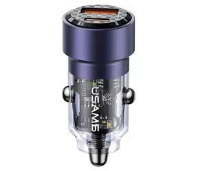 USAMS C39 fialová / Autonabíjačka / USB-A + USB-C / 60W / Fast Charge