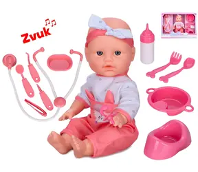Bábika bábätko cikajúce na batérie so zvukom / 30 cm / tvrdé telo / plast / doplnky v balení
