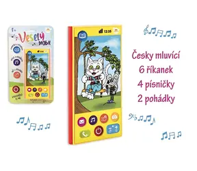 Veselý mobilný telefón česky hovoriaci / 2 rozprávky, 4 pesničky, 6 riekaniek / 3x AAA / od 3 rokov