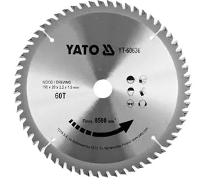 YATO Pílový kotúč na drevo TCT 190x20 mm 60z / Pílový kotúč na drevo / Šírka rezu 2,2 mm / Otáčky 8500/min