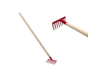 Detské hrable červené s drevenou násadou / Záhradné náradie pre deti / 80 cm / od 3 rokov