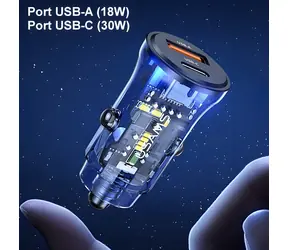 USAMS US-CC164 C32 modrá / Autonabíjačka / 1x USB-A / 1x USB-C / 30W