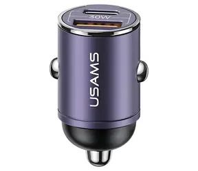 USAMS CC206C fialová / Autonabíjačka / 2x USB / USB-C PD / QC / 30W