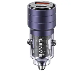 USAMS C36 fialová / Autonabíjačka / 2x USB (USB-C, USB-A) / 95W / PD