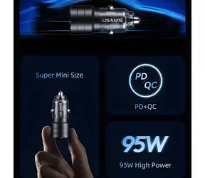 USAMS CC176 C36 čierna / Autonabíjačka / USB-A + USB-C / 95W / PD 65W