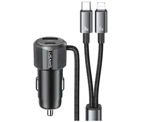 USAMS YT Series CC287 čierna / Autonabíjačka / 66W / 1x USB-C + 1x USB-A / PD, QC / kábel USB-C/Lightning