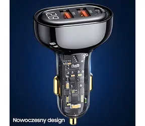 USAMS US-CC158 priehľadná čierna / Autonabíjačka / 2x USB / 1x USB-C / 125W