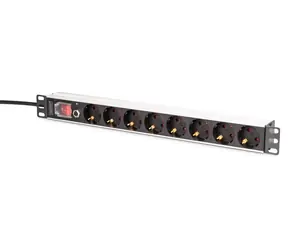 Digitus PDU 1U 8x Schuko čierna / Zásuvková lišta / 230V/16A/4000W / kábel 2m / hliníkové telo / vypínač