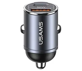USAMS C38 strieborná / Autonabíjačka / USB-C + USB-A / 30W / Fast Charge