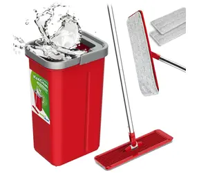 GreenBlue GB870 červená / Mop s vedierkom a žmýkačom / Plochý / 2 náhradné vložky / Kov, plast