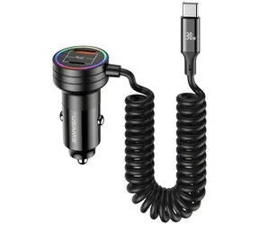 USAMS US-CC167 čierna / Autonabíjačka / 2x USB-C + 1x USB-A / 60W / s káblom USB-C / Rýchle nabíjanie