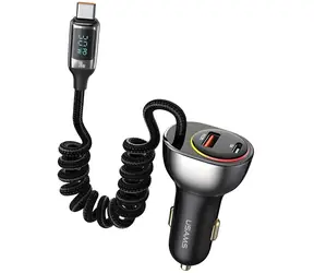 USAMS CC192 + USB-C kábel čierna / Autonabíjačka / 60W / 1x USB / 1x Type-C / PD 30W