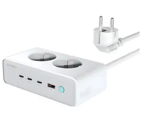 4smarts 6in1 65W GaN biela / Nabíjacia stanica / 3x USB-C PD / USB-A / 2x AC zásuvka