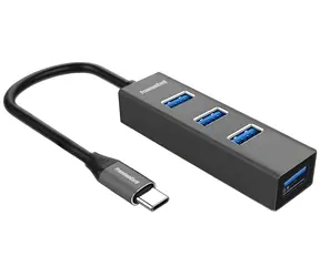 PremiumCord USB-C húb na 4X USB-A šedá