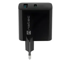 Natec Ribera GaN čierna / Nabíjačka / GaN / 45 W / 1x USB-A / 1x USB-C / PD 3.0