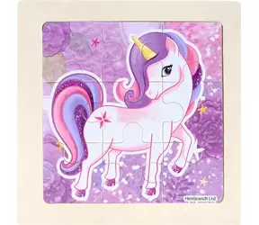Drevené puzzle Fialový jednorožec 9 dielikov / Puzzle / 9 x 9 cm
