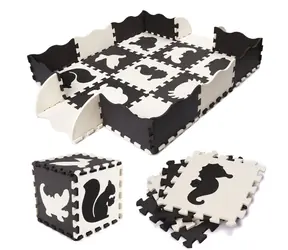 KIK Penové puzzle kontrastné čierno-krémové / 30 x 30 cm / 25 dielikov / EVA pena