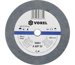 Vorel Brúsny kotúč 125x12,7x16 mm jemný / Brúsny kotúč / Do stolnej brúsky / Jemná zrnitosť