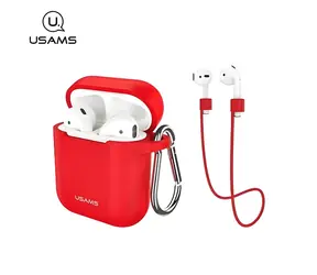 USAMS BH423 červená / Puzdro pre AirPods / Silikónové / Pútko a karabína