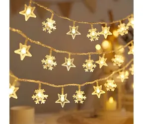 LED vianočná reťaz vločka a hviezda teplá biela