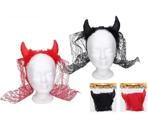 Čelenka s rohmi čerta a závojom čierna / Doplnok ku kostýmu / Karneval