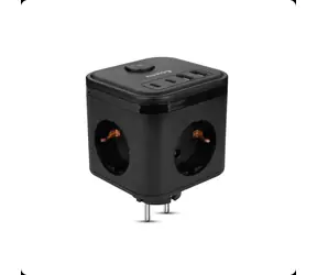 Huslog nabíjacia stanica 15W čierna / 3x zásuvka 230V / 2x USB-C 3A / 2x USB-A 2,4A / 1x vypínač