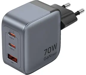 Vention nabíjačka GaN 70W sivá / Nabíjačka / 2x USB-C / 1x USB-A / PD