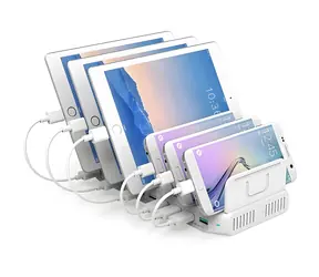 Unitek Y-2190A biela / Nabíjacia stanica / 10x USB / 96W / QC 3.0 / Bezdrôtové nabíjanie