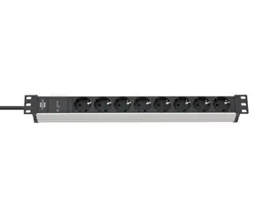 Brennenstuhl Alu-Line 19" čierna / strieborná / Napájacia lišta / 8x zásuvka / 2 m / prepäťová ochrana