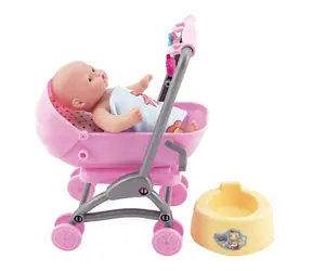TEDDIES Bábika bábätko s kočíkom / Bábätko 12 cm / Kočík 14x10x18 cm / Nočník v balení