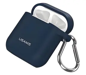 USAMS BH423 modrá / Puzdro pre AirPods / Silikónové / Pútko a karabína