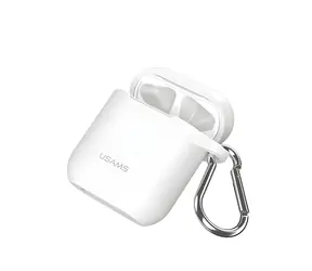 USAMS BH423 biela / Puzdro pre AirPods / Silikónové / Pútko a karabína