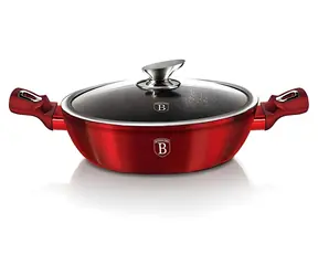 BERLINGERHAUS Pekáč okrúhly s pokrievkou Burgundy Metallic Line 32 cm / Mramorový povrch / BH-1264