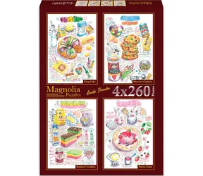 MAGNOLIA Puzzle Bábovka, Príšerkové sušienky, Dúhové sušienky a Panna Cotta / 4x260 dielikov