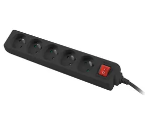 Lanberg PS1 čierna / Predlžovací prívod / 5 zásuviek / 1,5 m / 230 V / s vypínačom