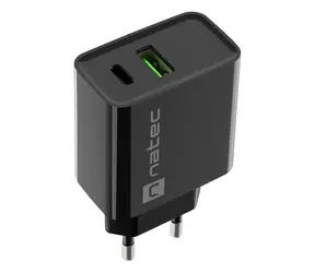 Natec Ribera čierna / Nabíjačka / 1x USB-C + 1x USB-A / 20W / PD 3.0