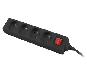 Lanberg PS1 čierna / Predlžovací prívod / 4 zásuvky / 1,5 m / 230 V / s vypínačom