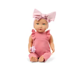 LullaBaby Bábika 35 cm v overale s čelenkou Pink / od 2 rokov